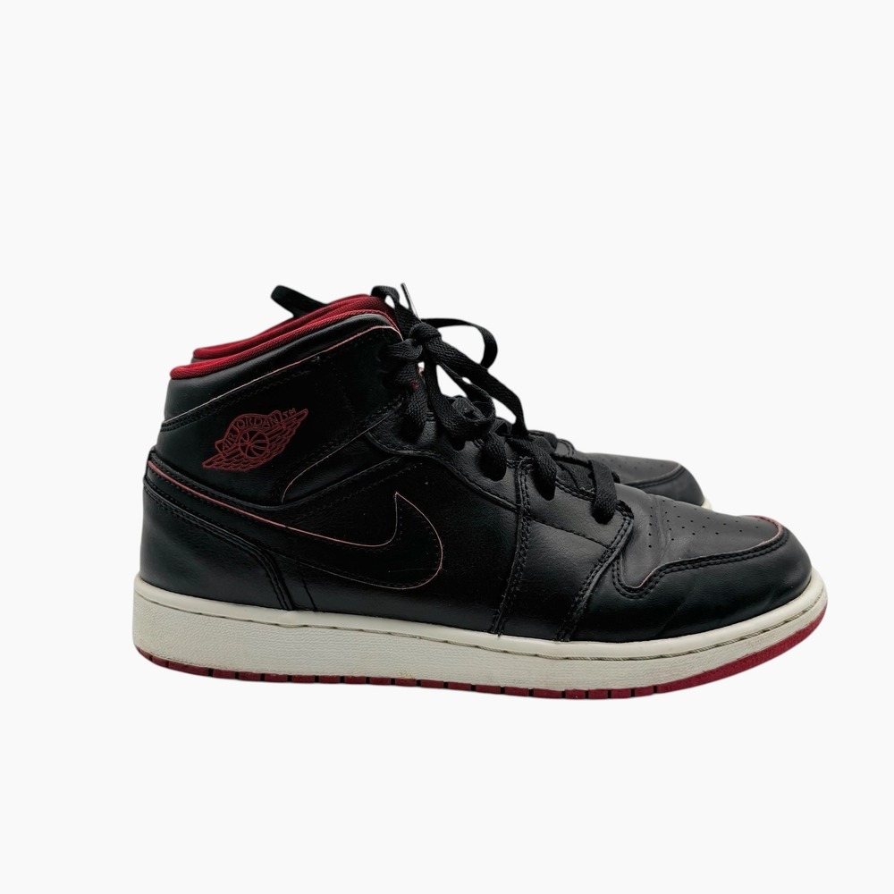 Kids Air Jordan 1 Mid Black Red Basketball Shoes Size 7Y 554725 028